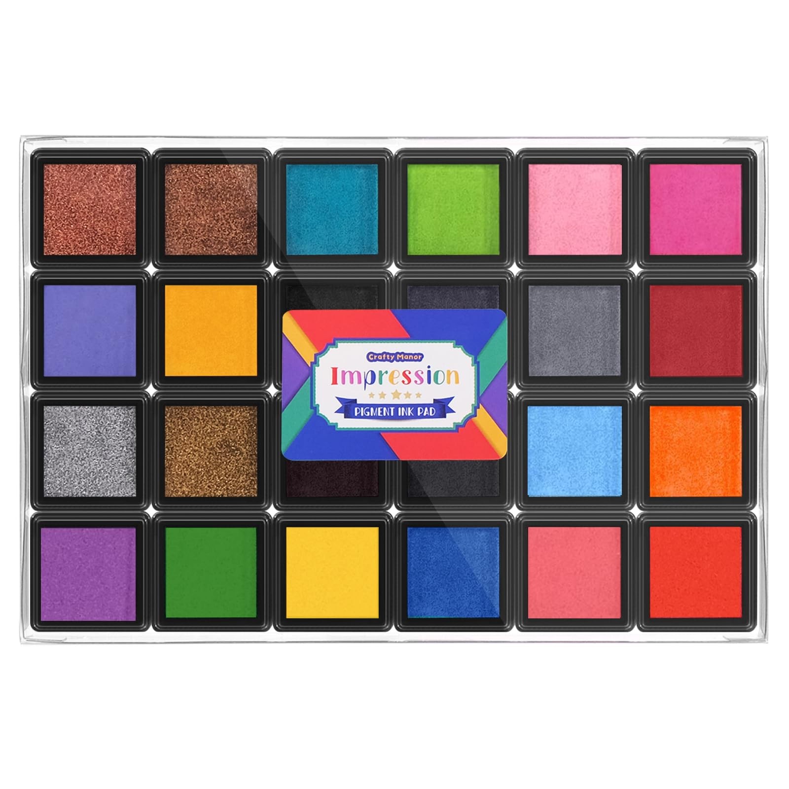 Mini 24 Color Pigment Ink Pads Set for Stamps, Fingerprint Ink Pad, Stamp Pad...