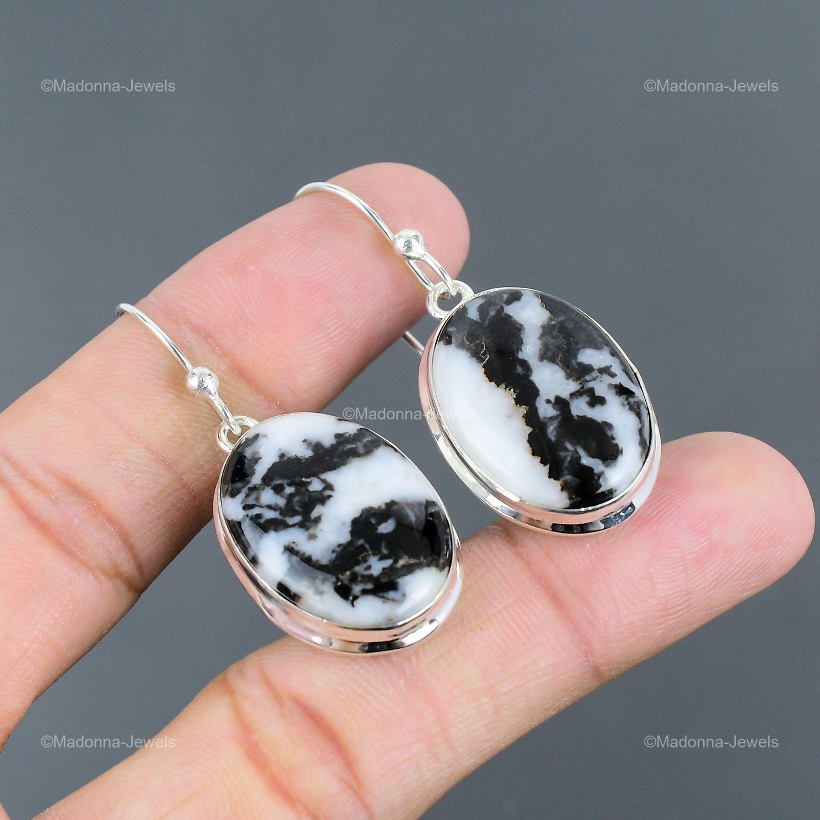 Sterling Silver Natural White Buffalo Turquoise Drop Dangle Engagement Earrings