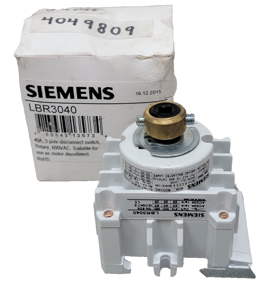 New Siemens LBR3040 3 positions Rotary Switch, 600 V ac, 40 A