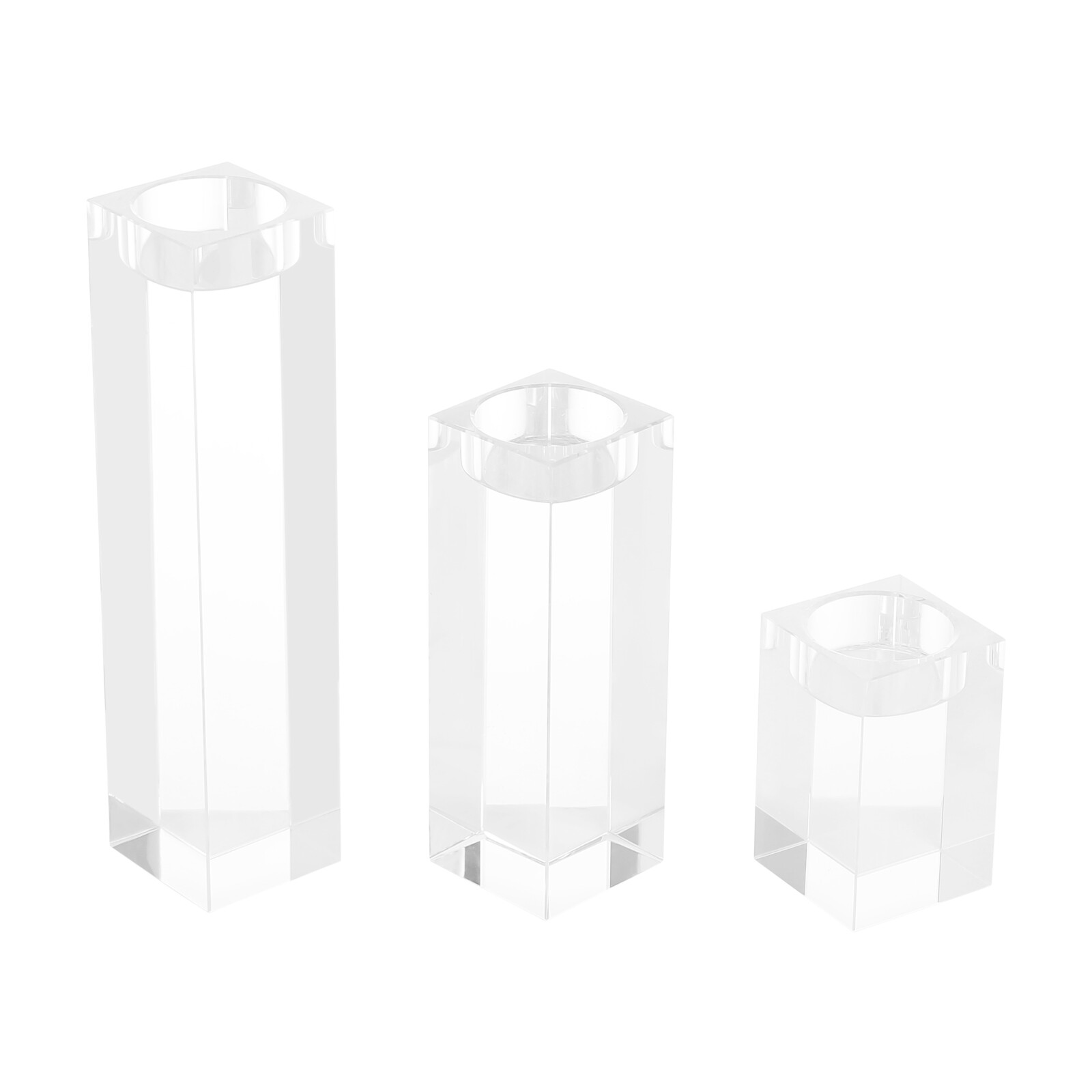 Set of 3 Glass Candle Holder, Crystal Clear Pillar Candle Stand 1.97"Square
