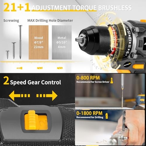 Brushless Compact Drill Tool Set, 60N.m 20V Cordless Drill Tool Box with Gray