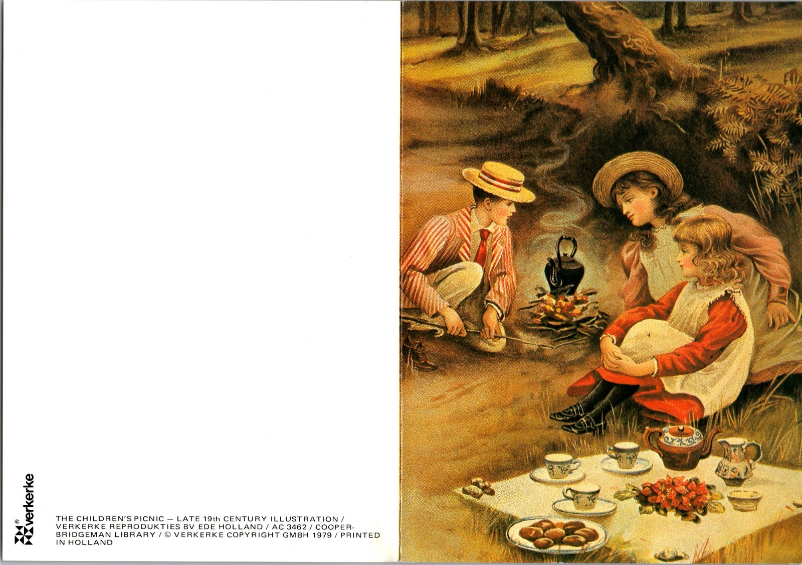 VTG Paper Hearts Victorian Children's Picnic Blank Note Card Verkerke Holland