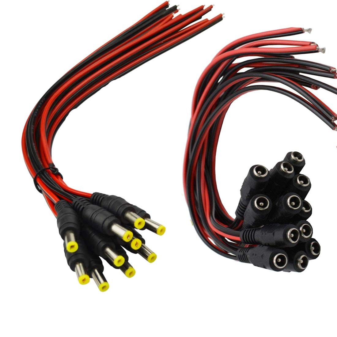 HiLetgo 20pcs DC Pigtail Adapter Power Connectors Cables Male & Female Black