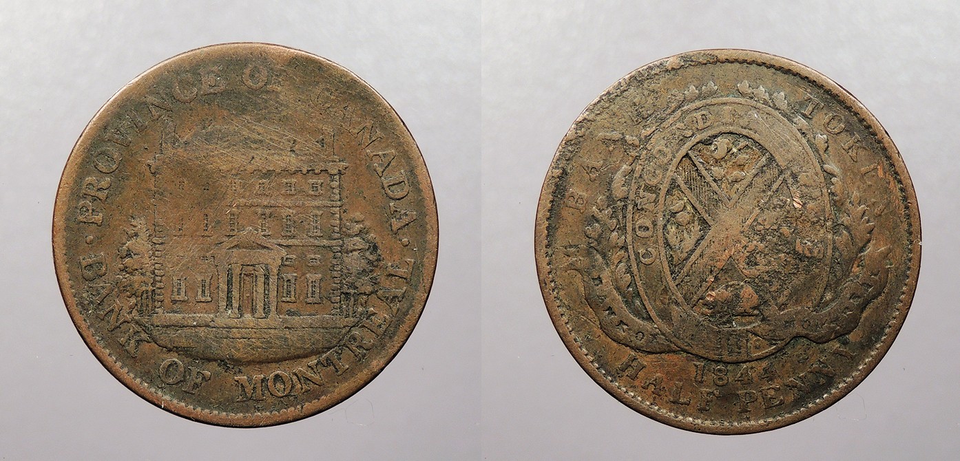 CANADA Lower Canada 1844 Sou Bank Token (1/2 penny) #WC108169