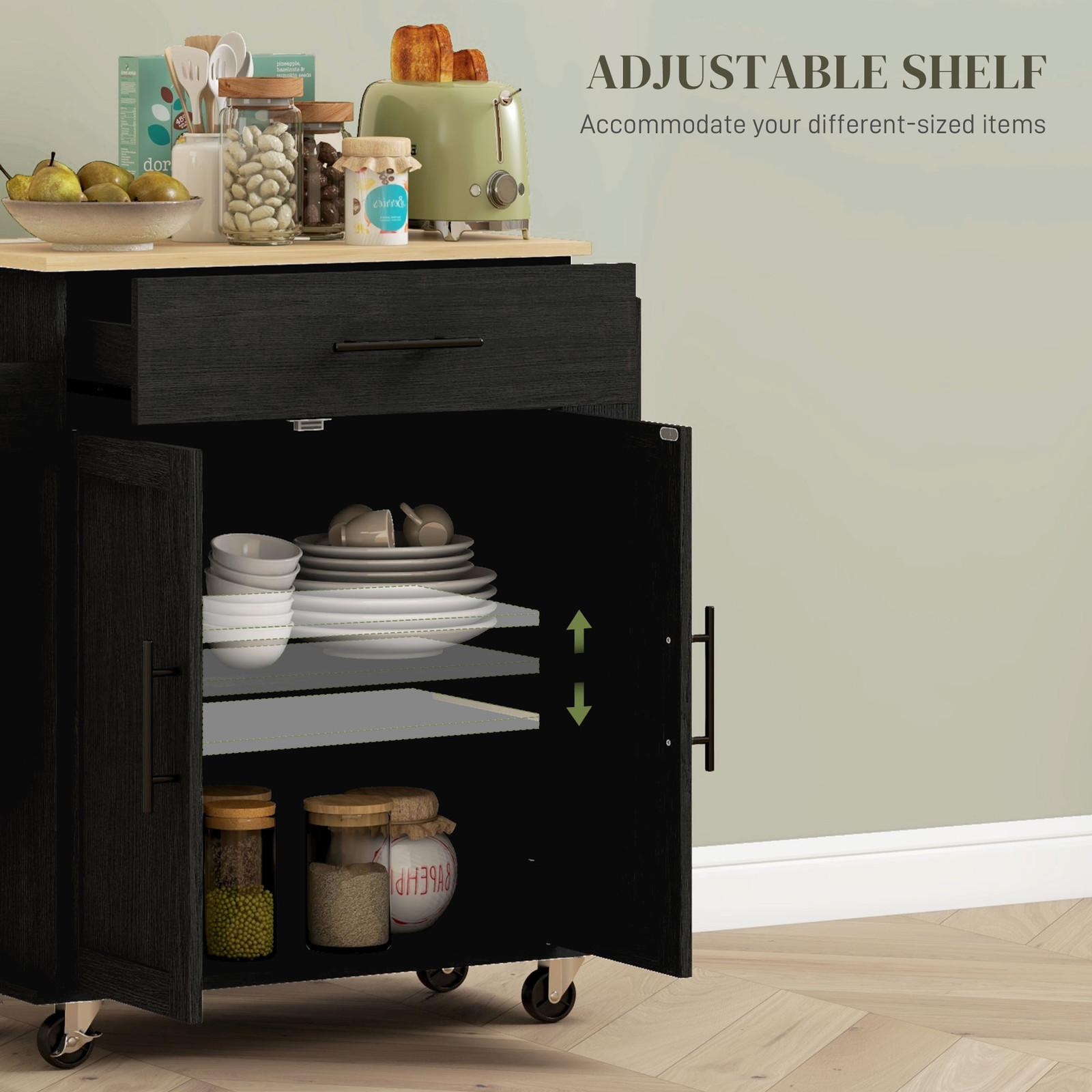 HOMCOM Kitchen Island with Storage and Power Outlets, Rolling Kitchen Cart