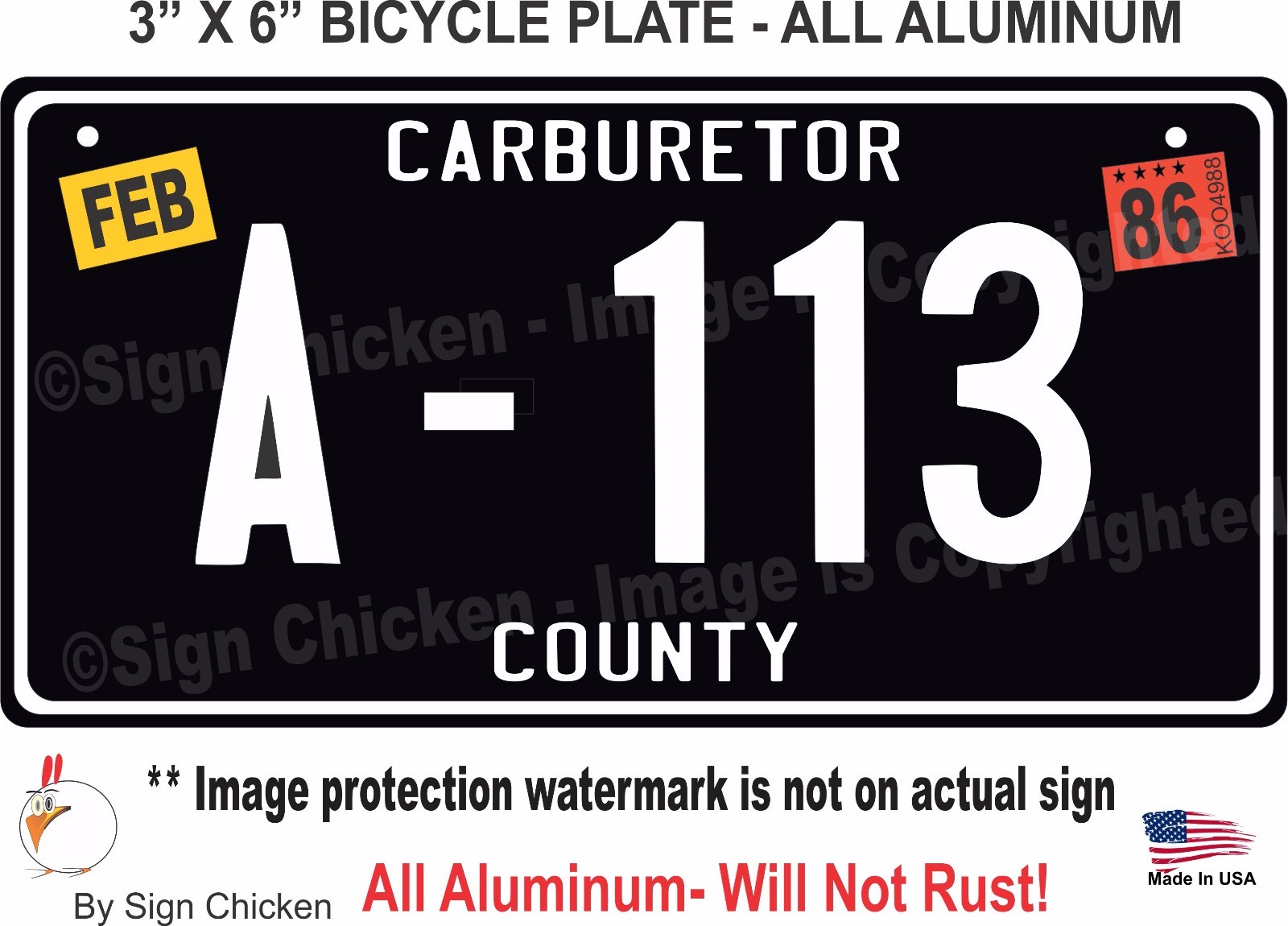 Cars / Pixar / Tow Mater’s A-113, ALUMINUM,  Replica Prop License- Plate Bicycle