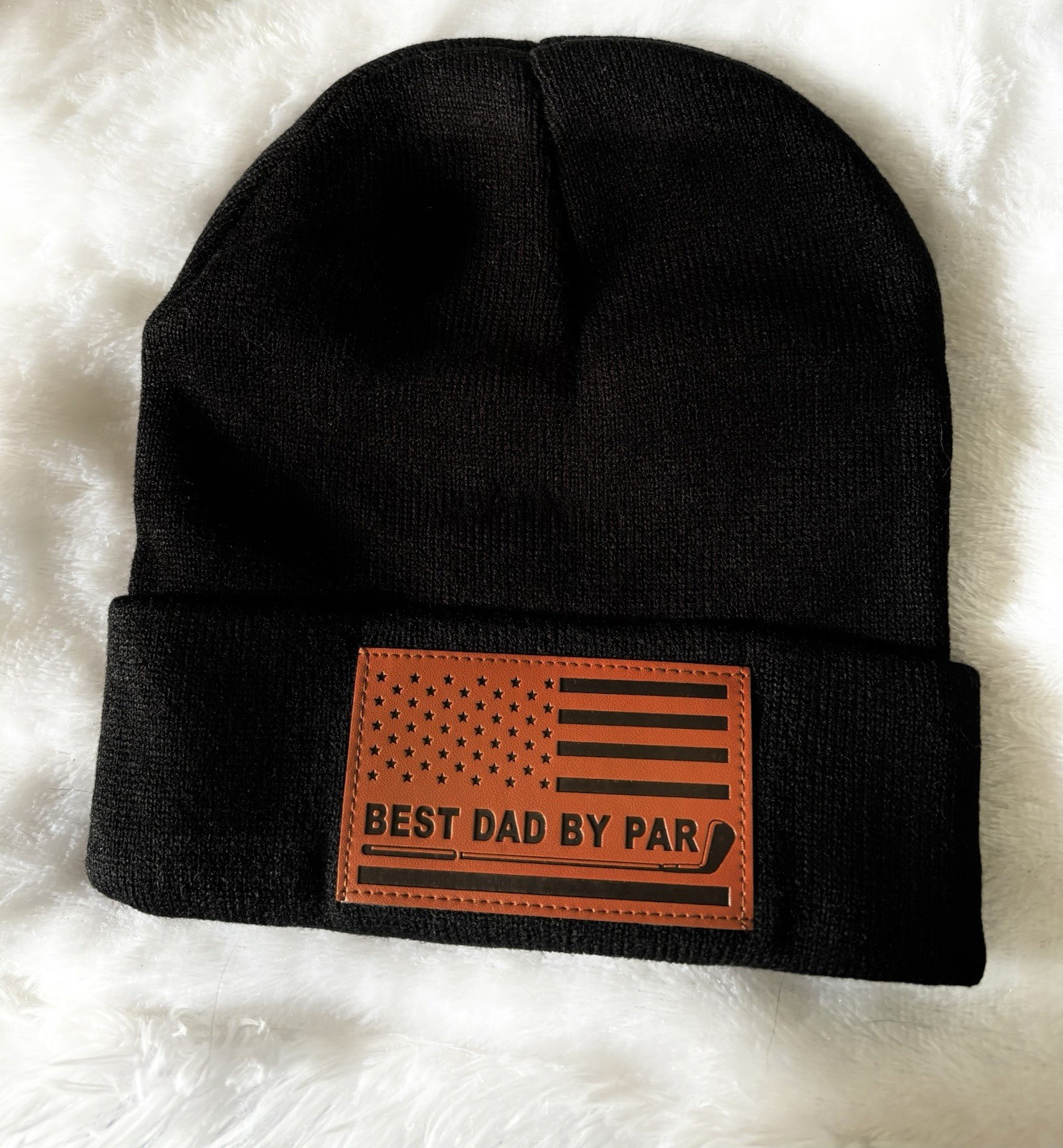 Beanie Hat BestDad By Par Black Brown Leather Flag Golf Club New Mens