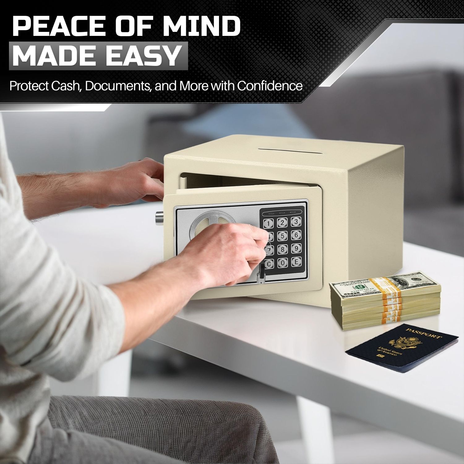 Electronic Depository Safe Box Drop Slot Opening Keypad Combination Lock White