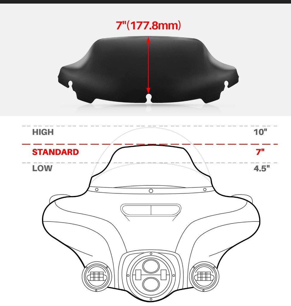 Black 7" Wave Windshield Windscreen Compatible for 2014-2022 Harley Davidson Tou