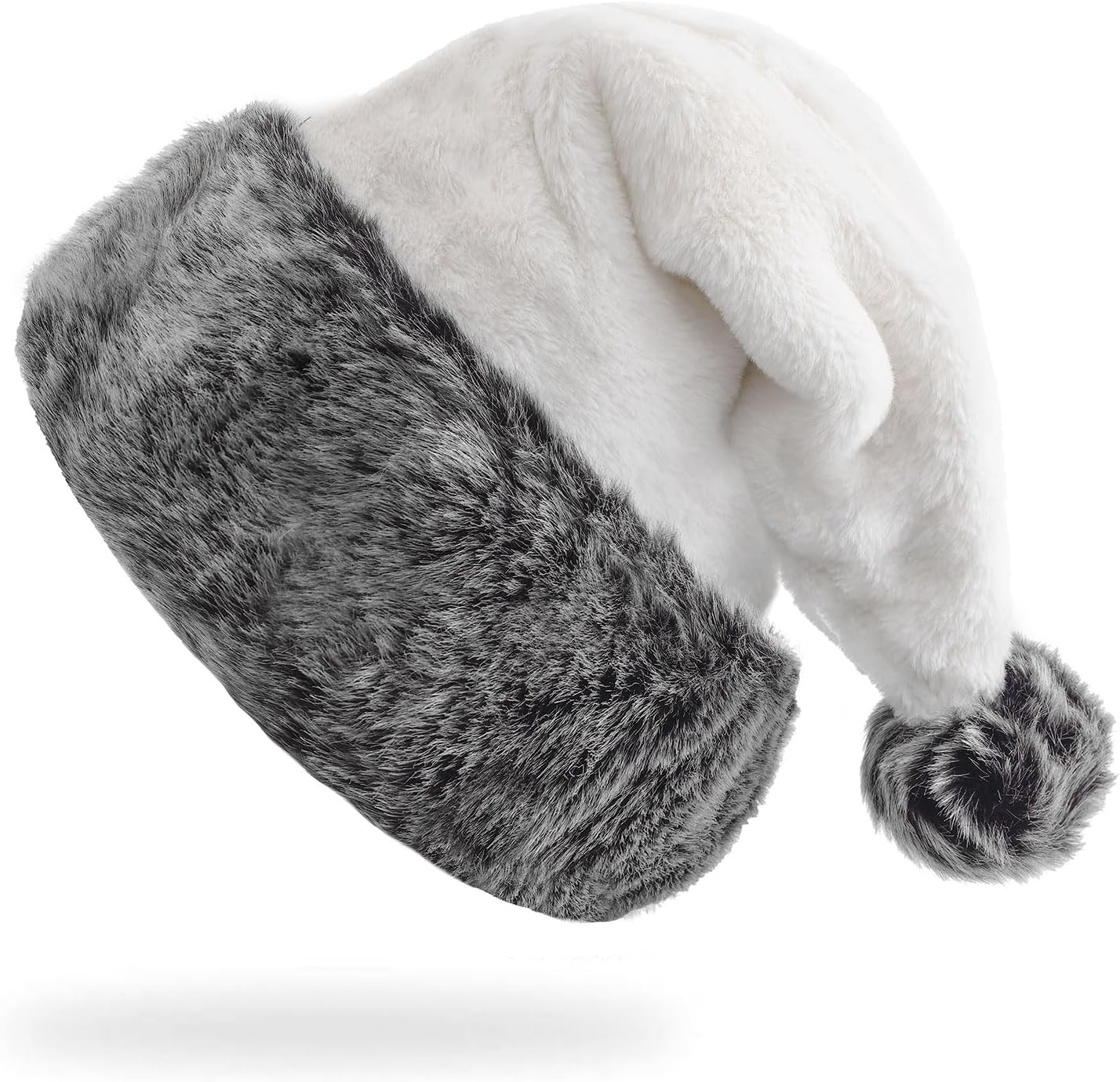 Black Christmas Hats for Adults Plush Black Santa Hat Xmas Halloween Fluffy Sant