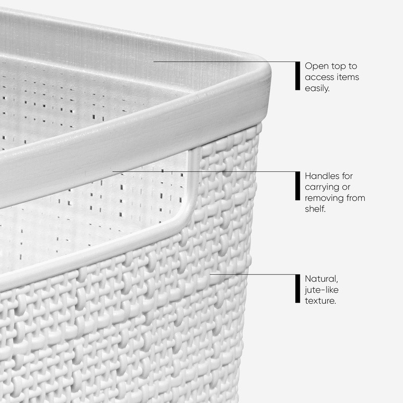 Decorative Jute Storage Basket Rectangular Resin Organizing Bins W/ Handles Home