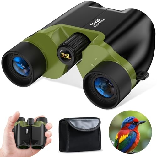 Compact Binoculars for Adults and Kids with BAK4 Prism,15x25 FMC Lens Green