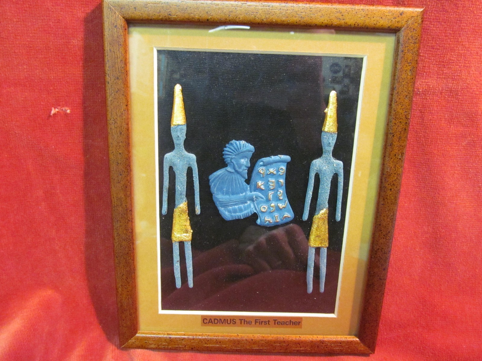 FRAMED CADMUS THE FIRST TEACHER PHOENICIAN ALPHABET CLAY FIGURED  ART PLAQUE