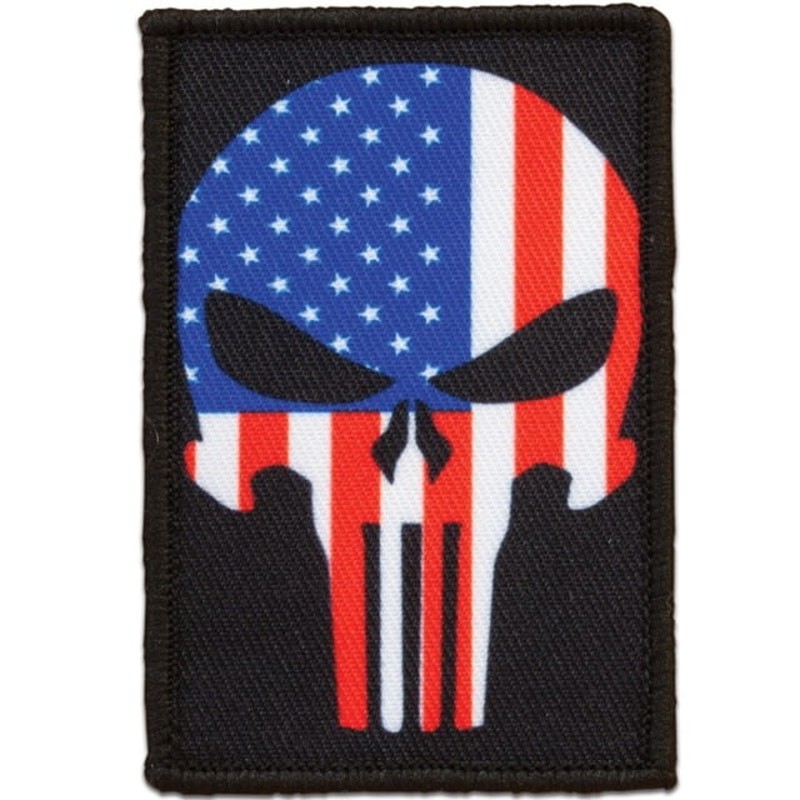 Skull USA Flag Novelty Patch Red Rock 3" × 2" Printed Hook Back