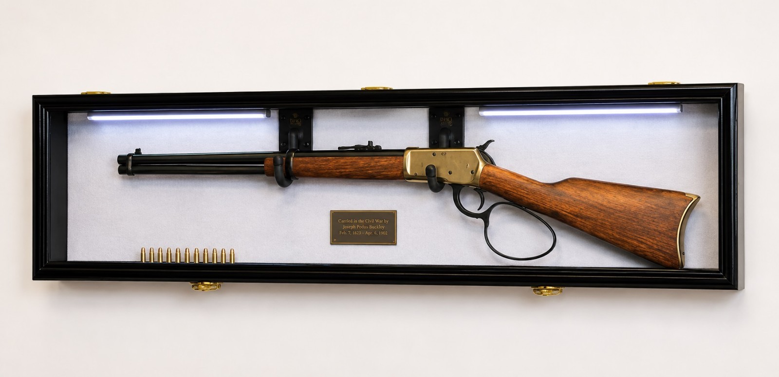 Gun Display Case LED Light Cabinet Rifle Black & White Wood Shotgun Shadow Box