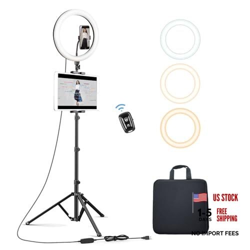 12’’ Ring Light with Tripod Stand (72’’ Tall) & iPad/Phone Holder, Metal 1