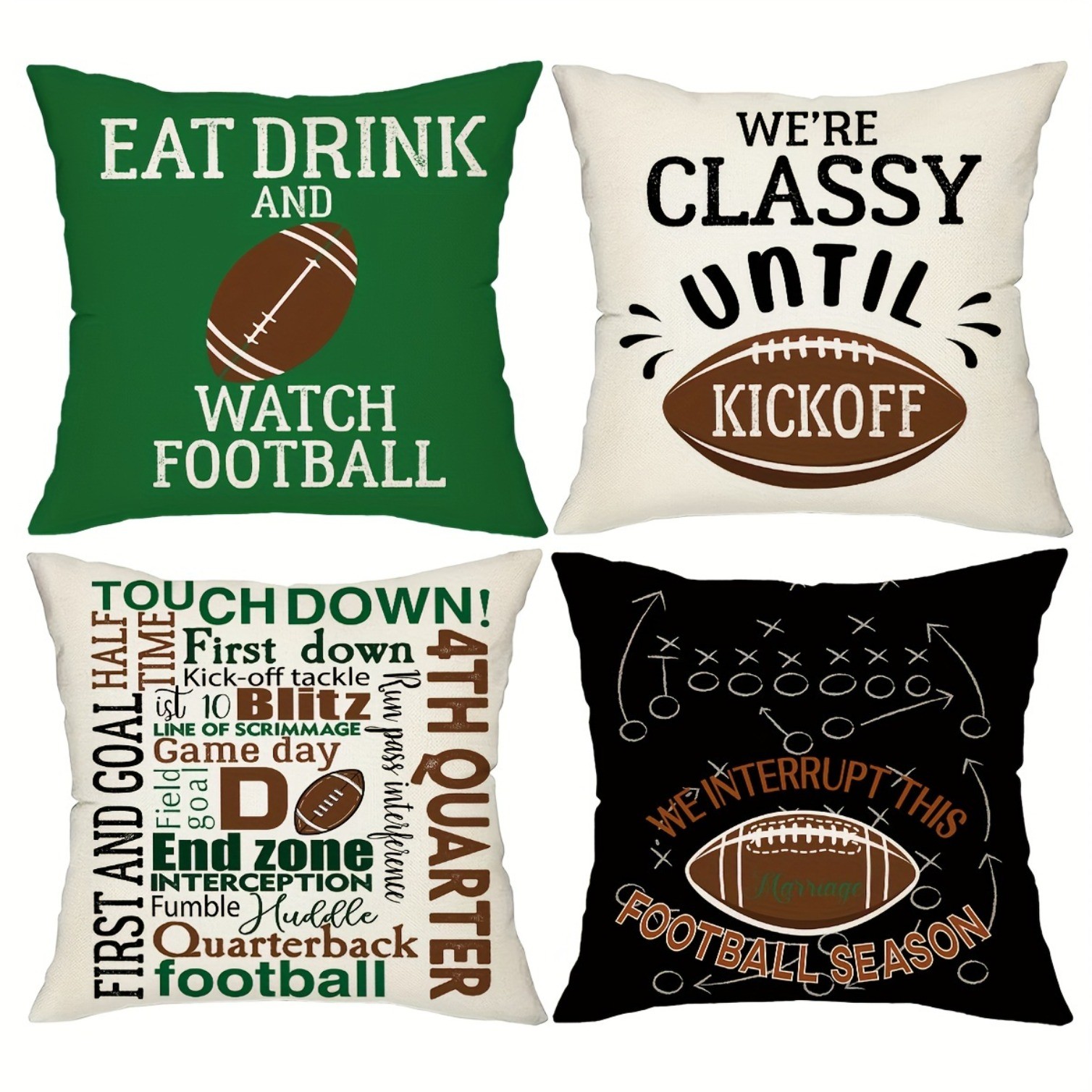 4pcs Sports Theme Decorative Cushion Covers, 18in*18in, American Football Game