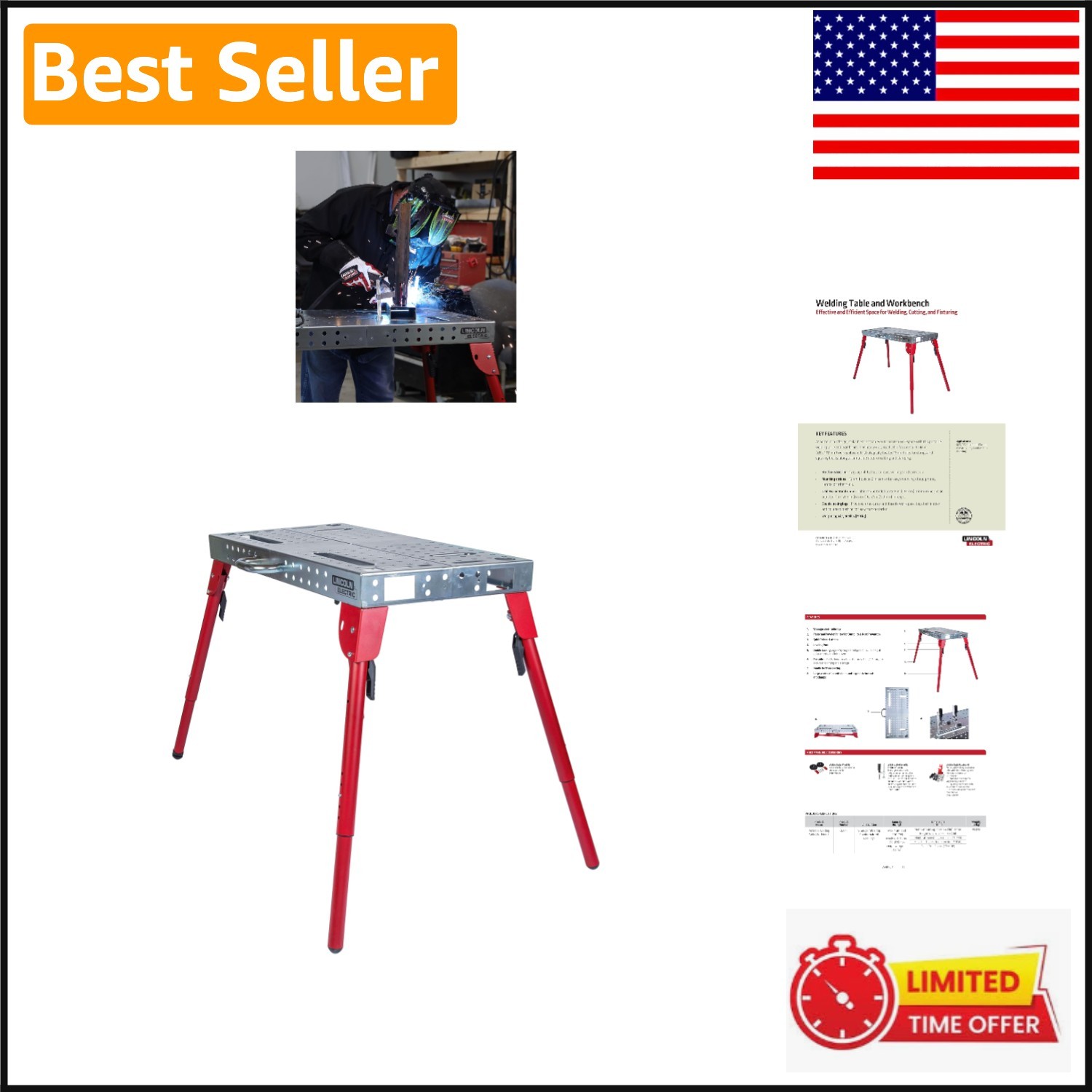 K5334-1 Portable Welding Table: Foldable Workbench 21" x 44" | 500lbs Capacity