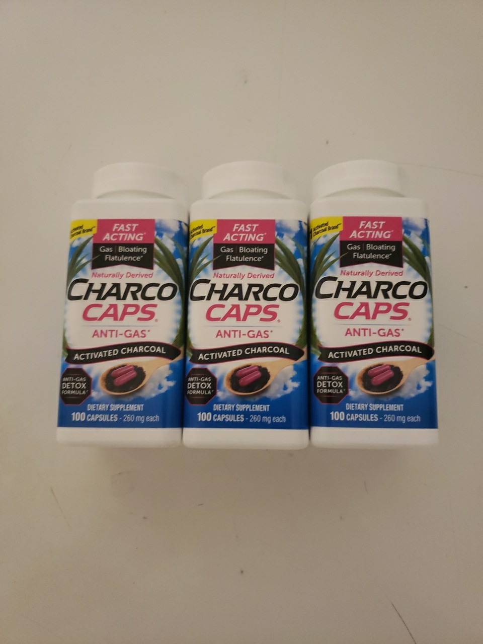 Lot Of 3 Charco Caps Activated CharcoalCapsules 100 Caps Ea X3 = 300 Caps total!