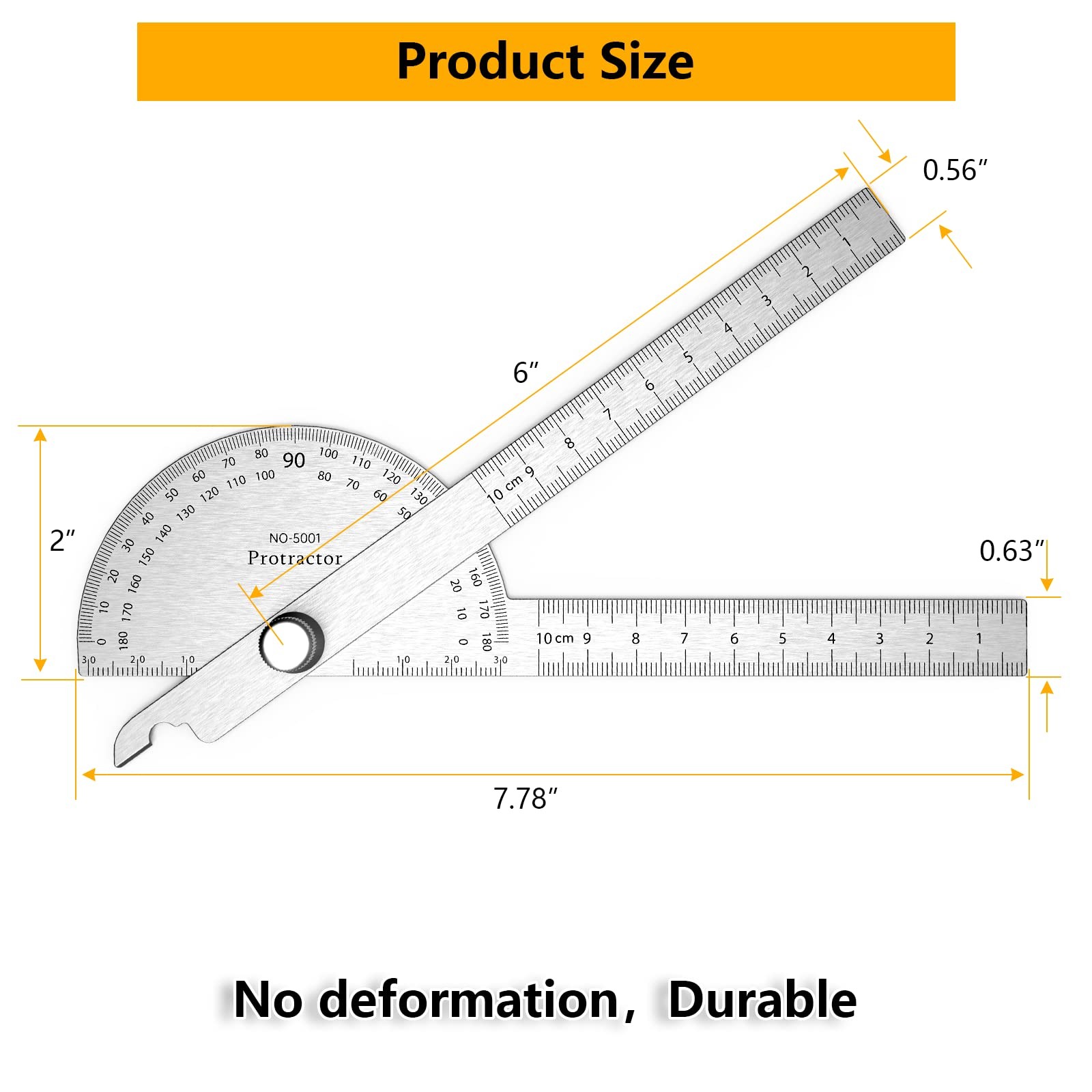 Stainless Steel Protractor 180 Degrees Two Arm Ruler Adjustable Angle Protrac...