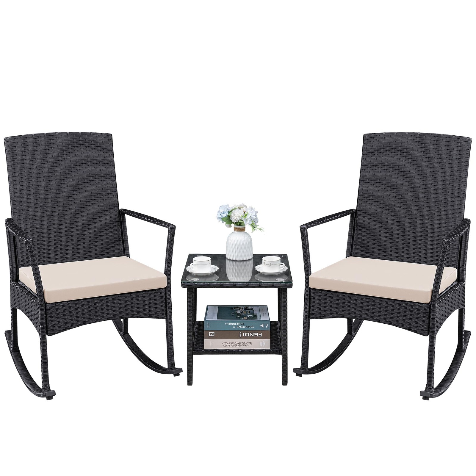 Greesum 3 Pieces Patio Furniture Set Outdoor Wicker Rocking Onesize, Beige