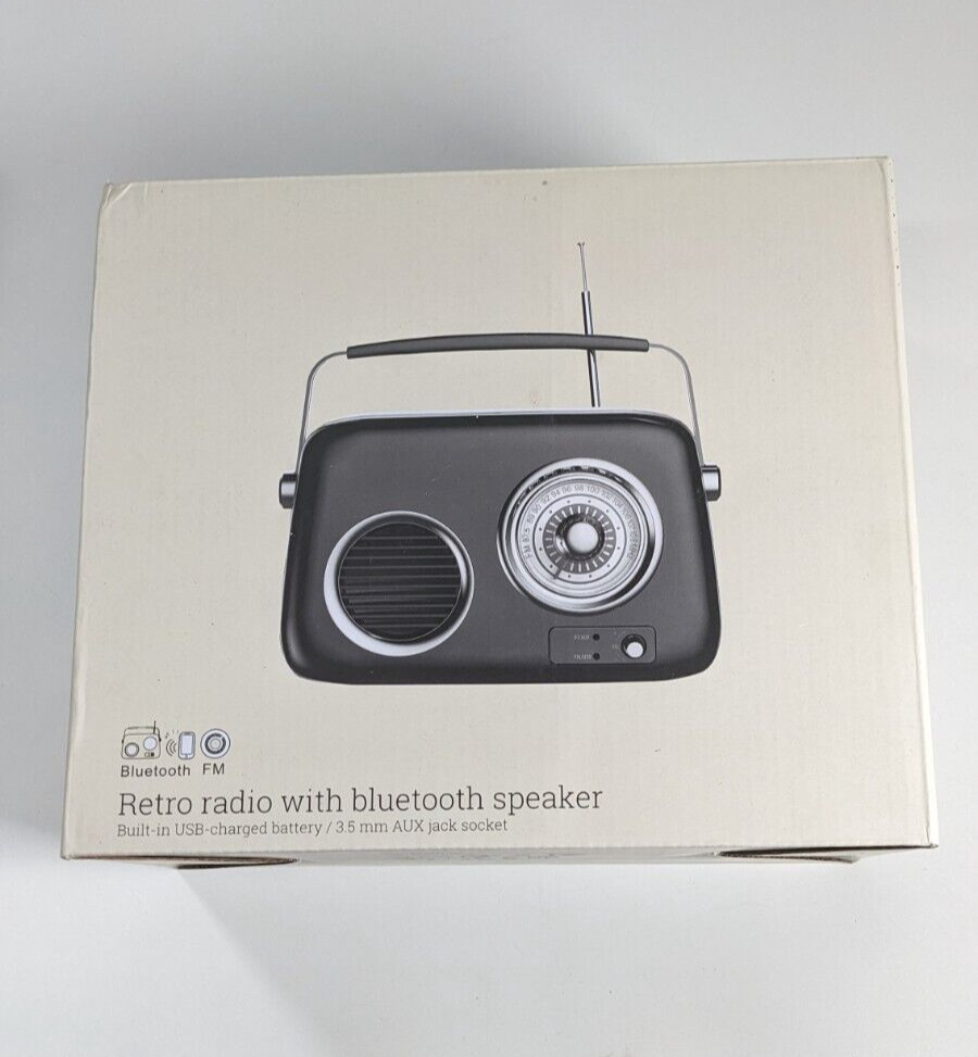 Vintage Retro Radio (FB-R302) w/ Bluetooth Speaker- Black