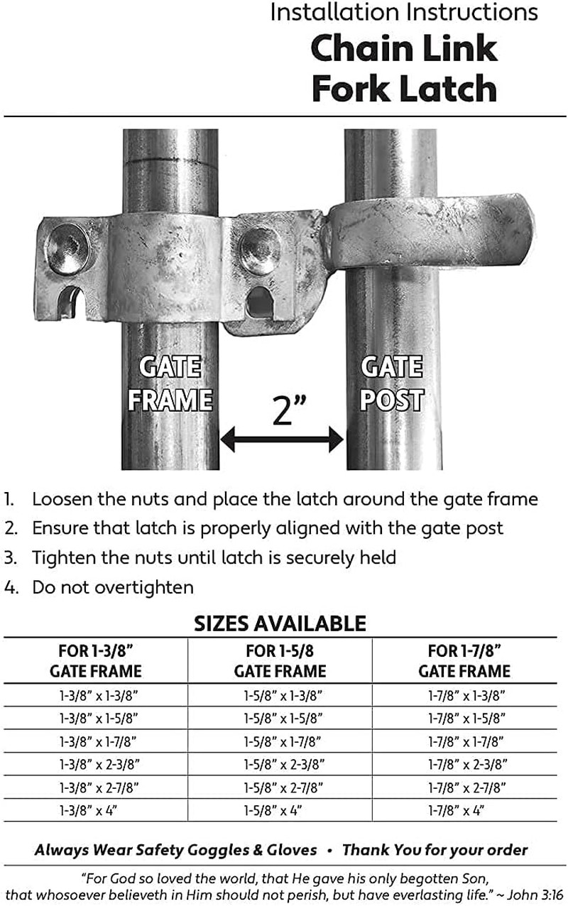 1-7/8" X 2-3/8" Chain Link Fence Gate Fork Latch - Fence Gate Latch - Galvanized