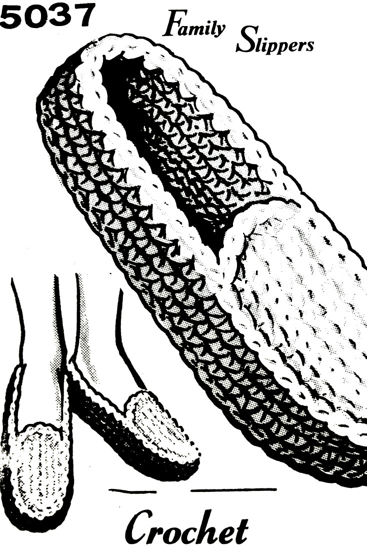 Crochet Family Slippers Pattern 5037 (Reprint)