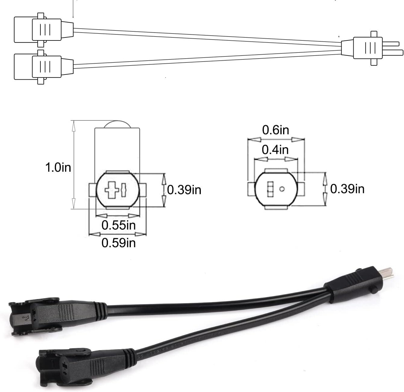 Ashely 2 Pin Splitter Y-Cable 6 in Connect Two Motors to One Transformer Cable