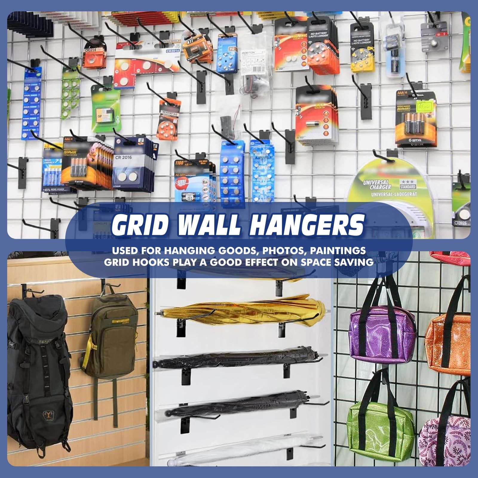 20 Pack 4 Inch Grid Wall Hooks Grid Panel Display Storage Black Retail