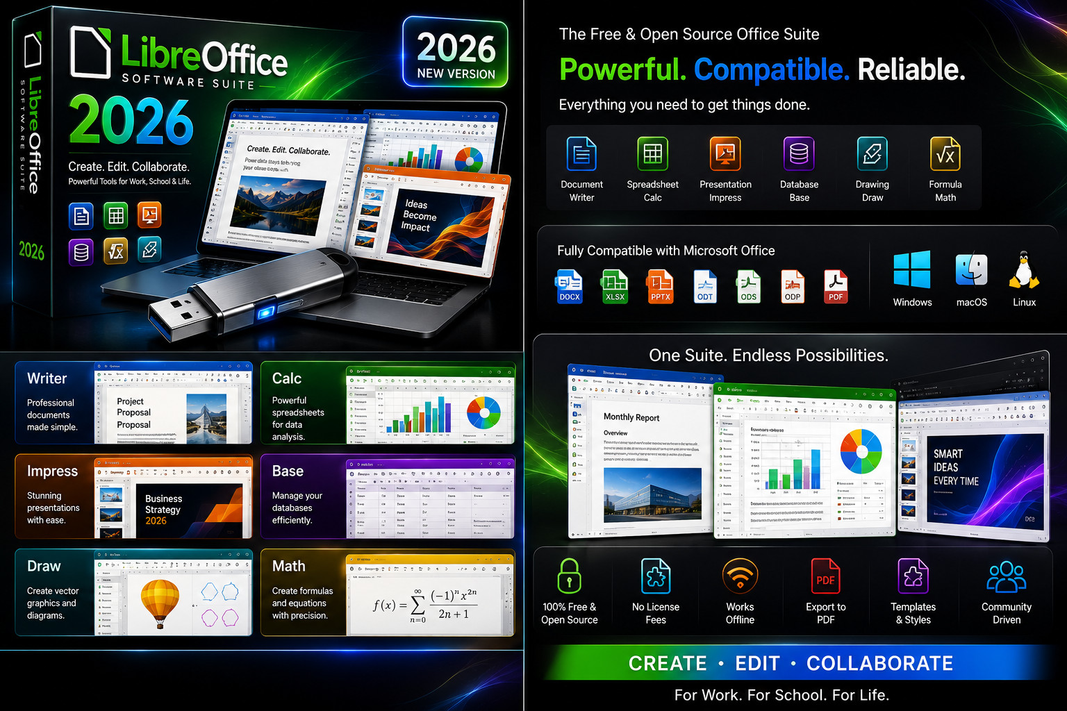 LibreOffice 2026 Software Suite Windows ~ Word Process, Home Student Business CD