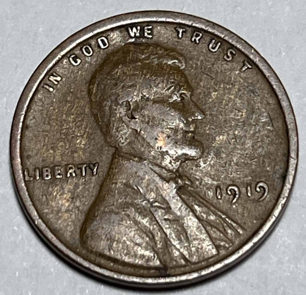 1919 P Lincoln Wheat Cent Woody Improper Alloy Error & Lamination Error Reverse