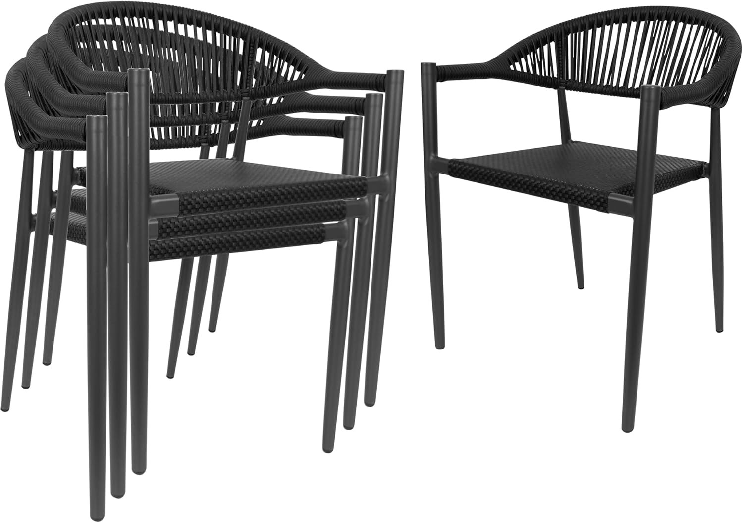 Set of 4 Stackable Outdoor Dining Chairs Patio Aluminum All Weather Black TWT