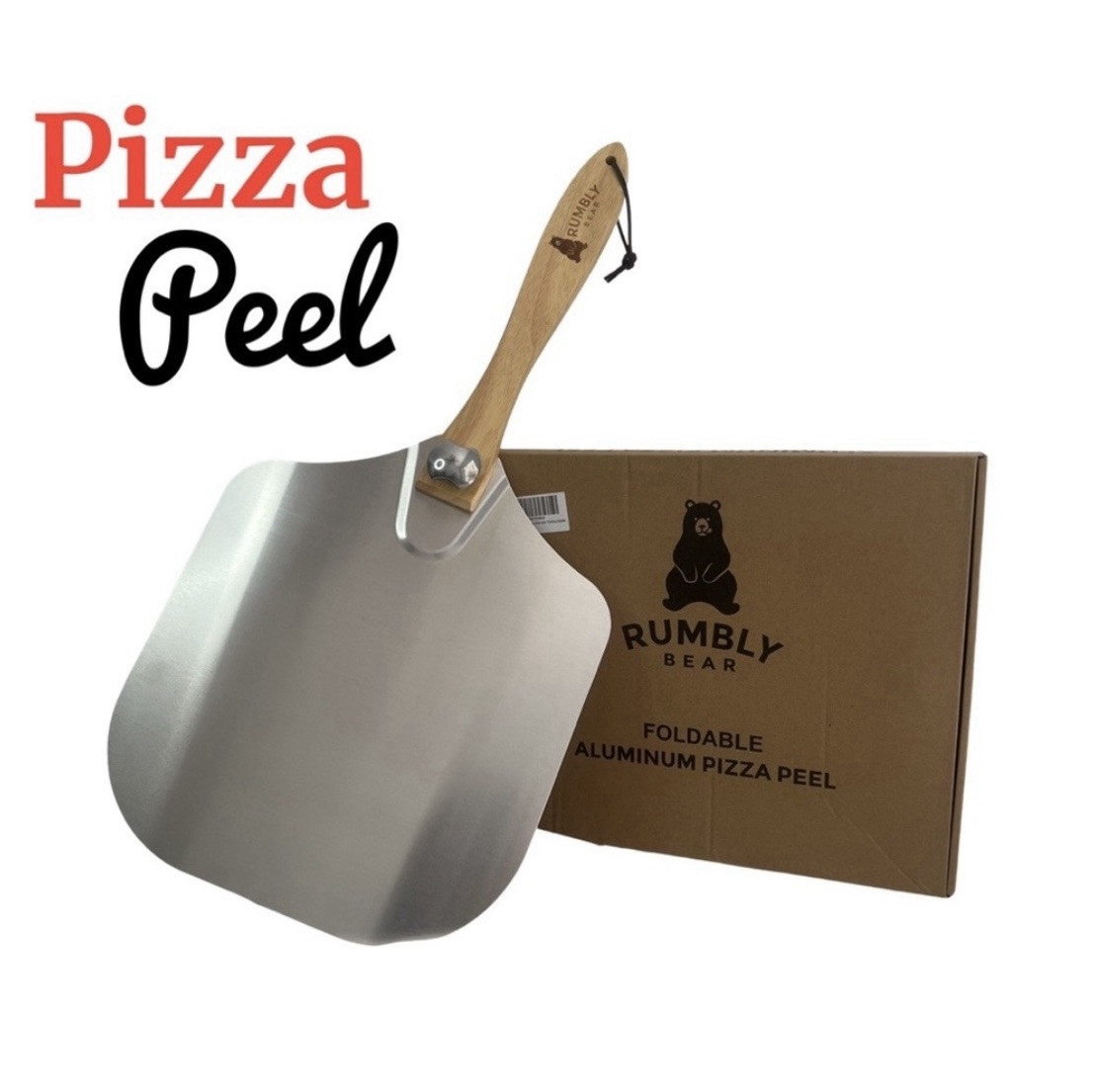 Rumbly Bear Aluminum Pizza Peel 12 Inch x 14 Inch with Folding Wood Handle Pizza