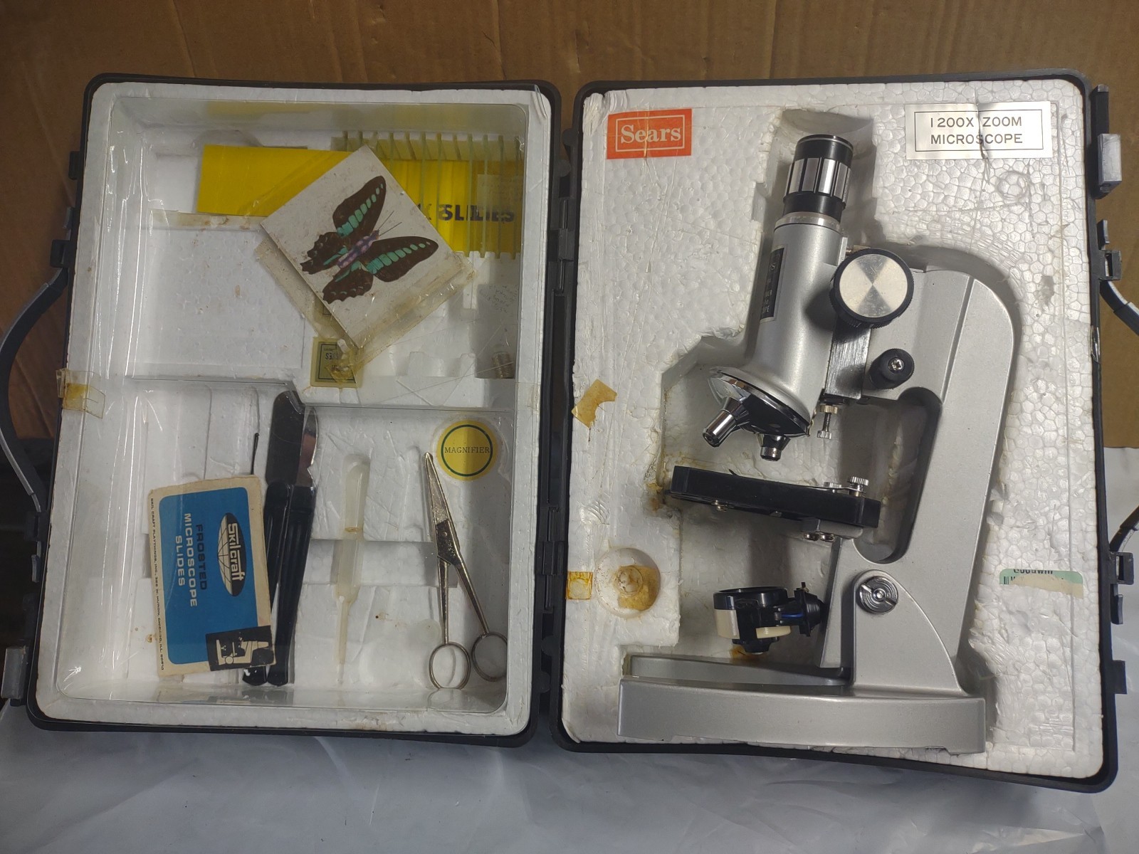 Sears Microscope Set Vintage, 200X Zoom Microscope,W/ Case & Extras