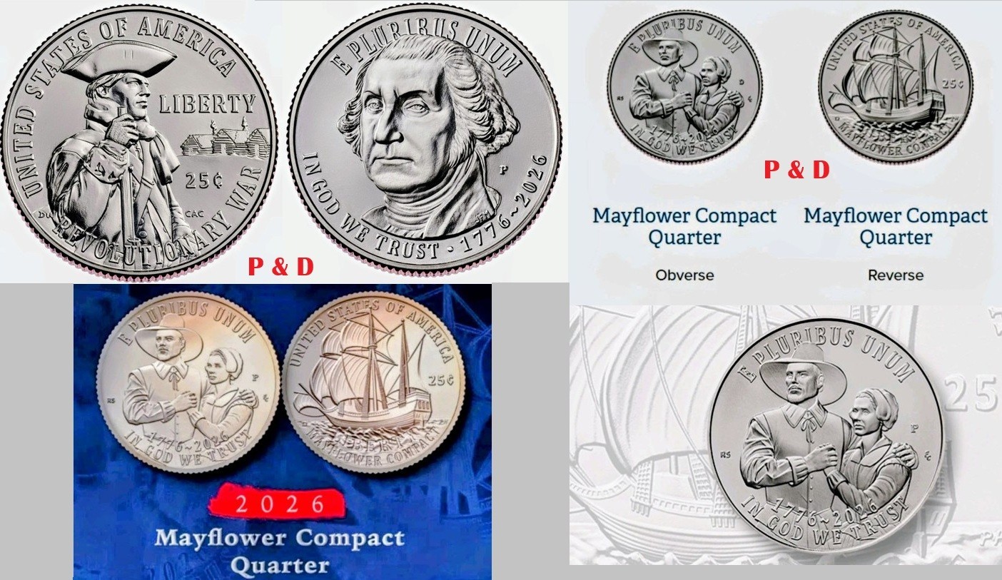 1776 2026 America’s 250th 4-Coin Set P & D Mayflower Compact & Revolutionary War