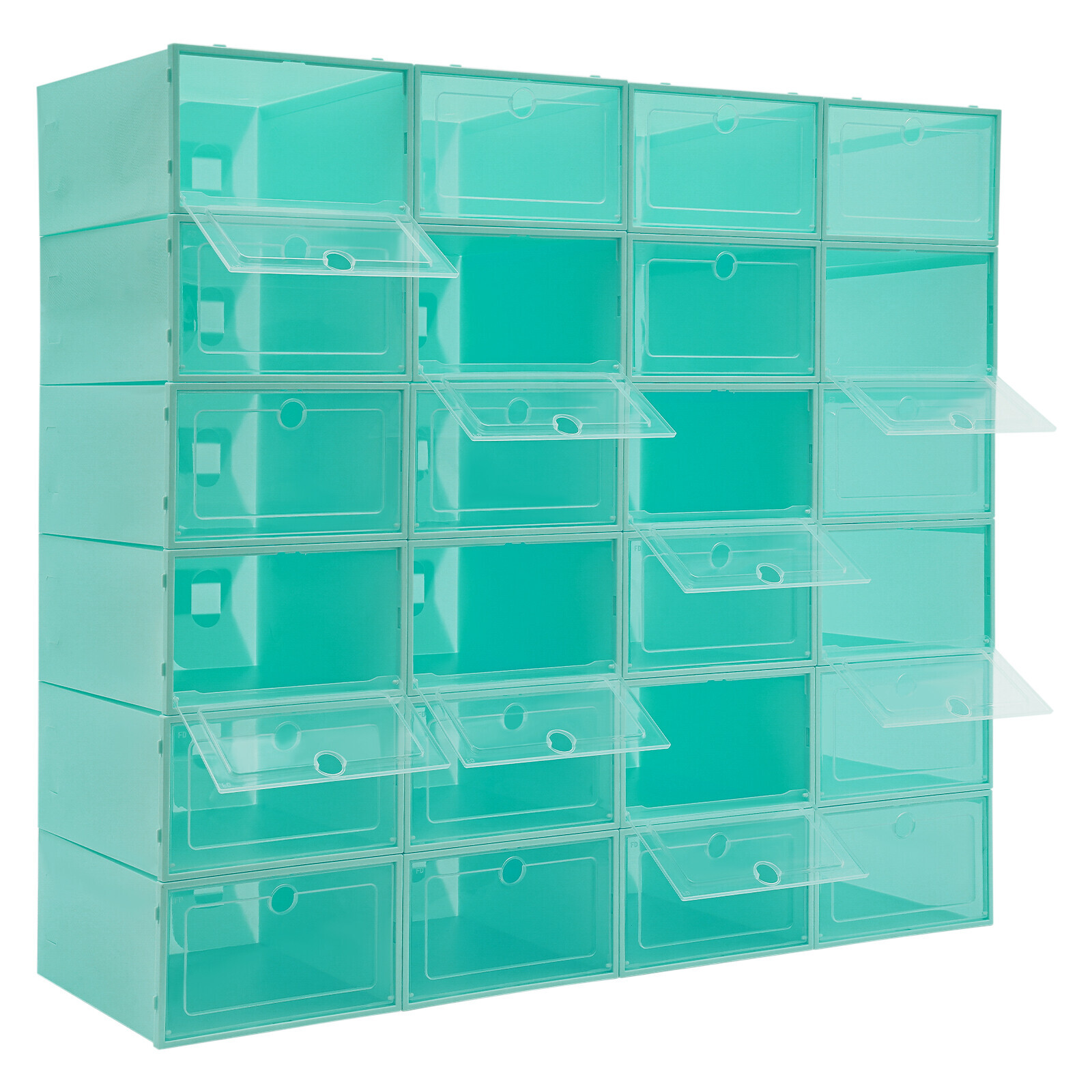24Pack Foldable Shoe Box Storage Stackable Plastic Sneaker Case Organizer W/Lids