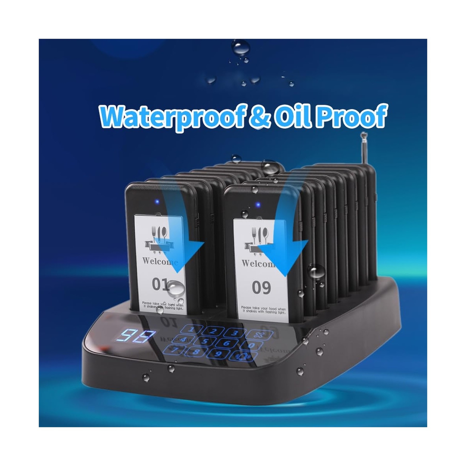 Restaurant Pager System, 16 Wireless Beepers, Touch Screen Keyboard Calling C...