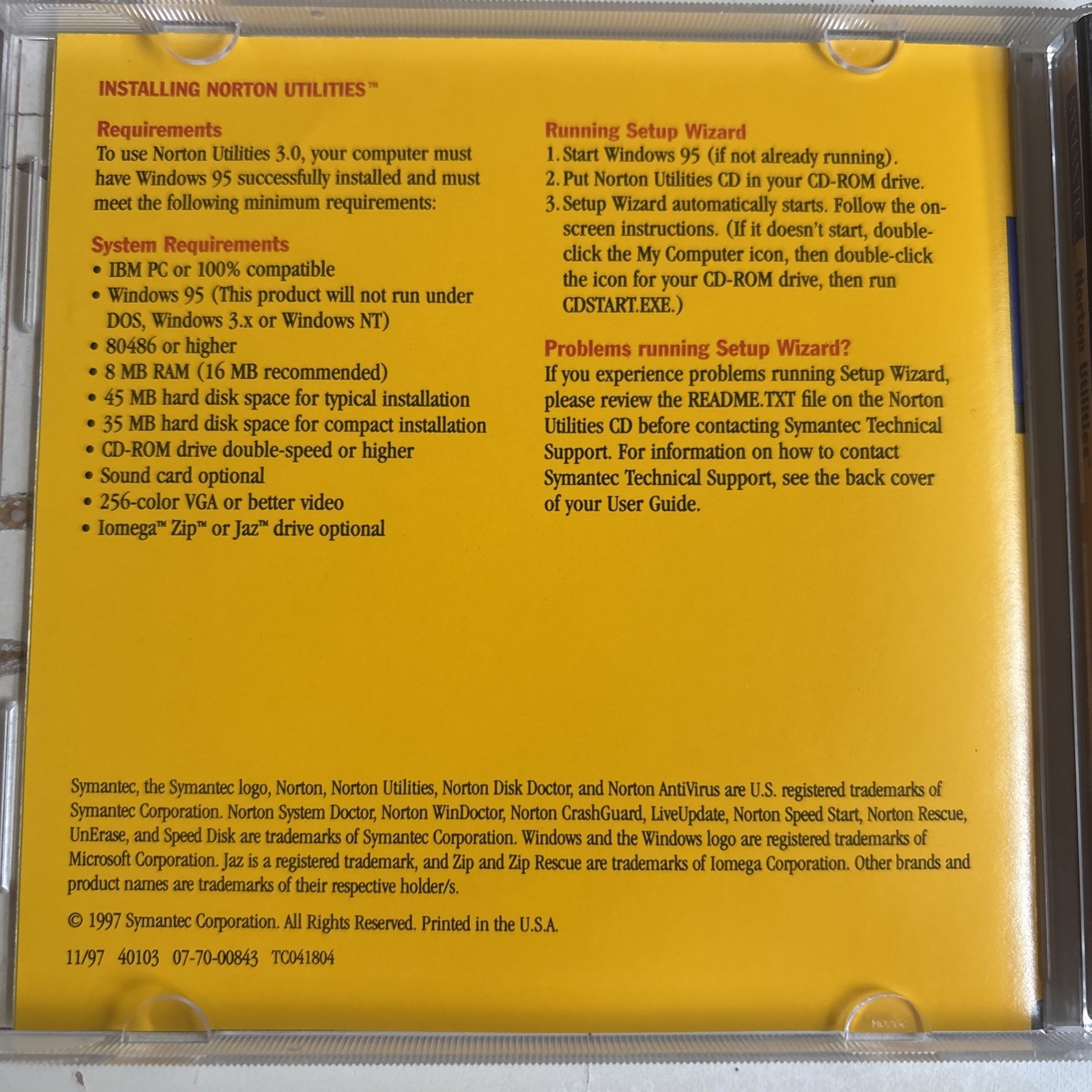 Symantec Norton Utilities 3.0 CD 1997 WIN95
