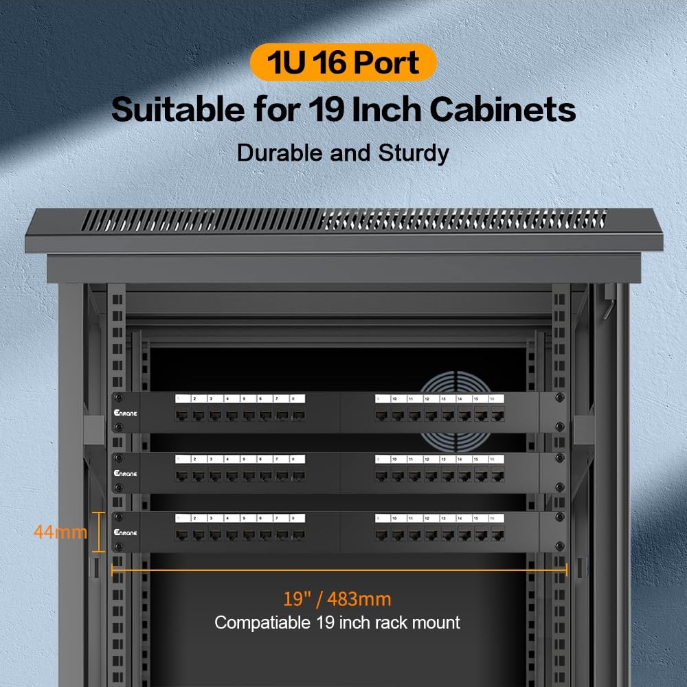16 Port Cat6 Keystone RJ45 UTP 1U Network Patch Panel Smart Cable Management