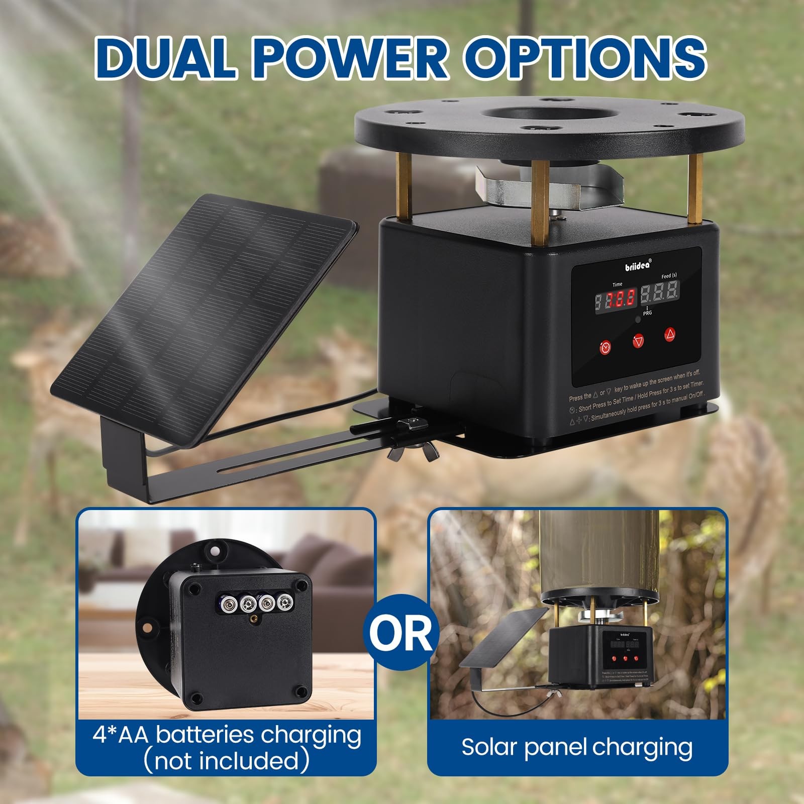 briidea Deer Feeder Timer with Integrated Solar Panel, Digital black
