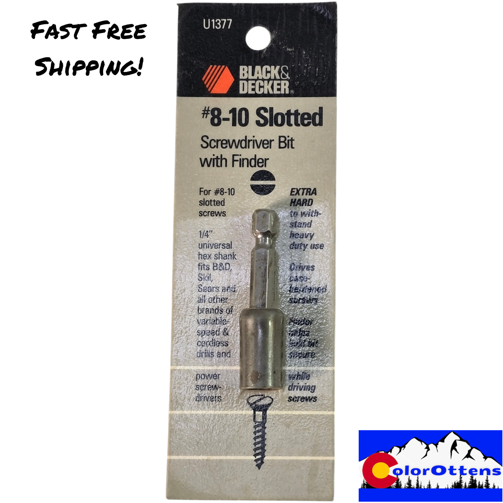 Black & Decker U1377 Standard  #8-10 Screwdriver Bit with Finder 1/4" Shank NOS