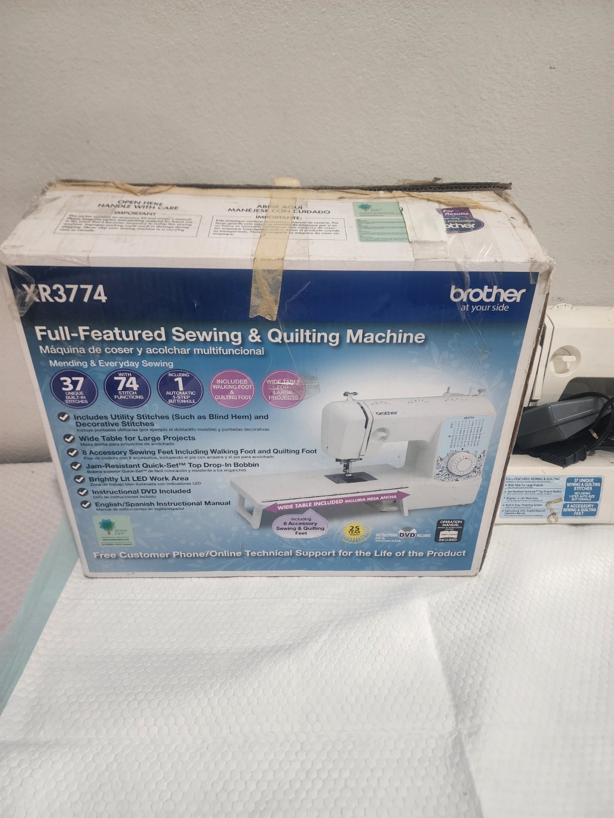 Brother XR3774 Wide Table Sewing Quilting Machine Built In Stitches Preowned