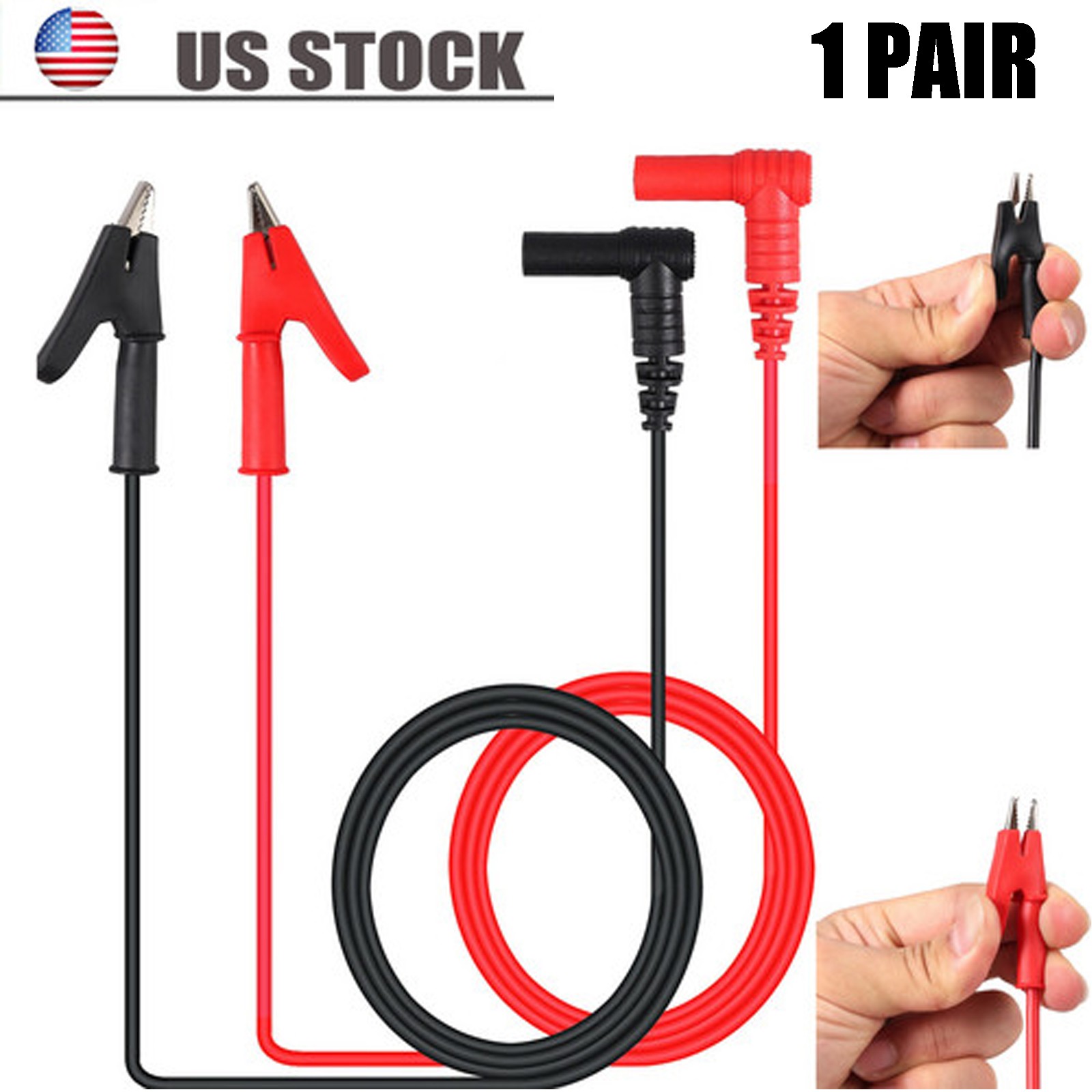 1 Pair Angled Banana Plug to Alligator Clip Test Lead Cable,100cm/3.28ft,15A Rat