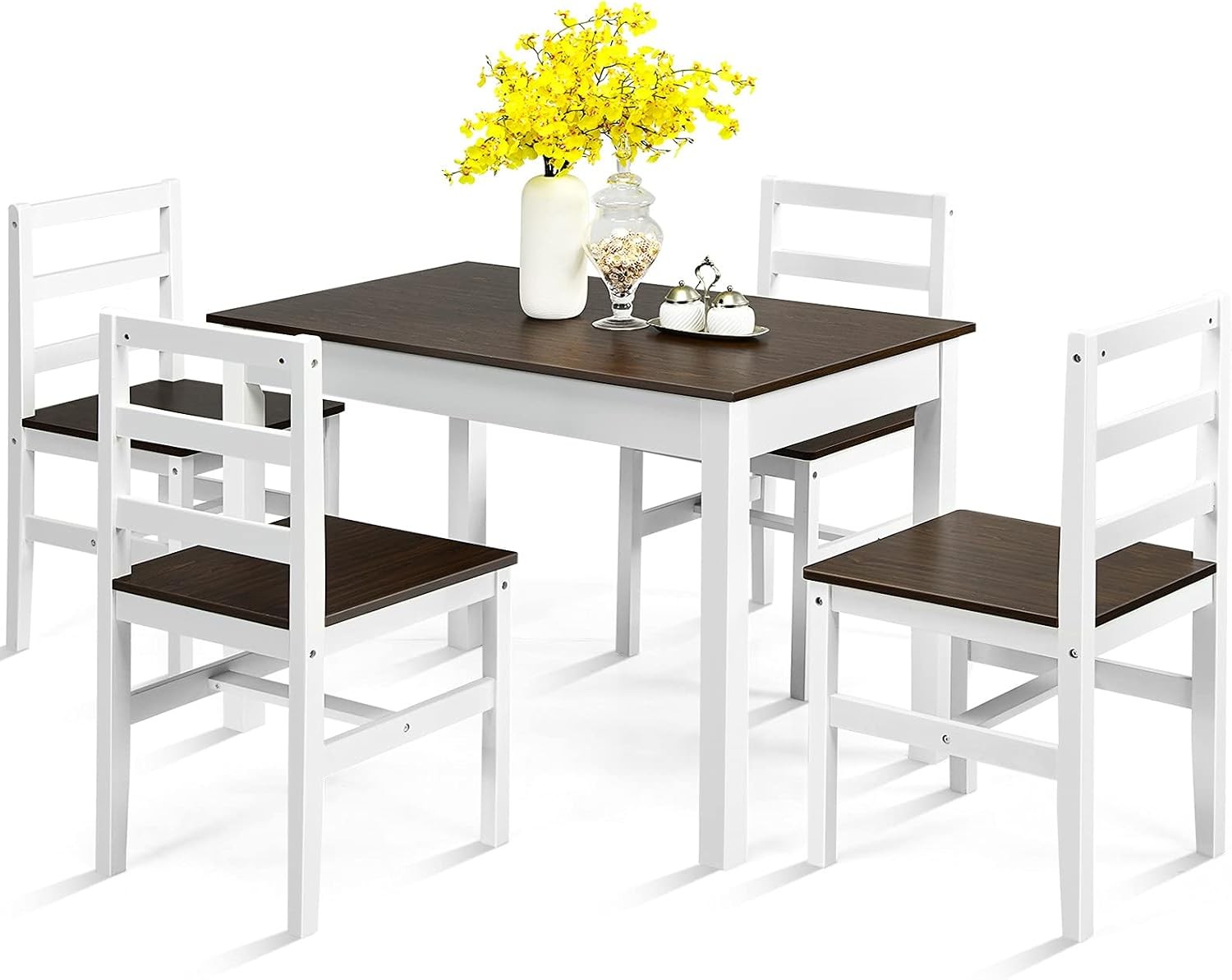 5-Piece Dining Set of 4 Solid Wood Rectangular Table & 4 Chairs Farmhouse