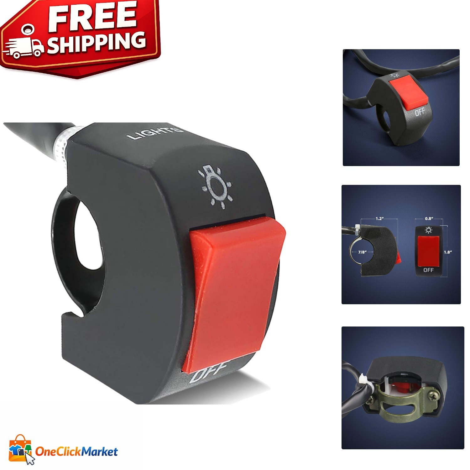 Red Handlebar Push Button Switch - Universal Fit for Motorcycles and Scooters