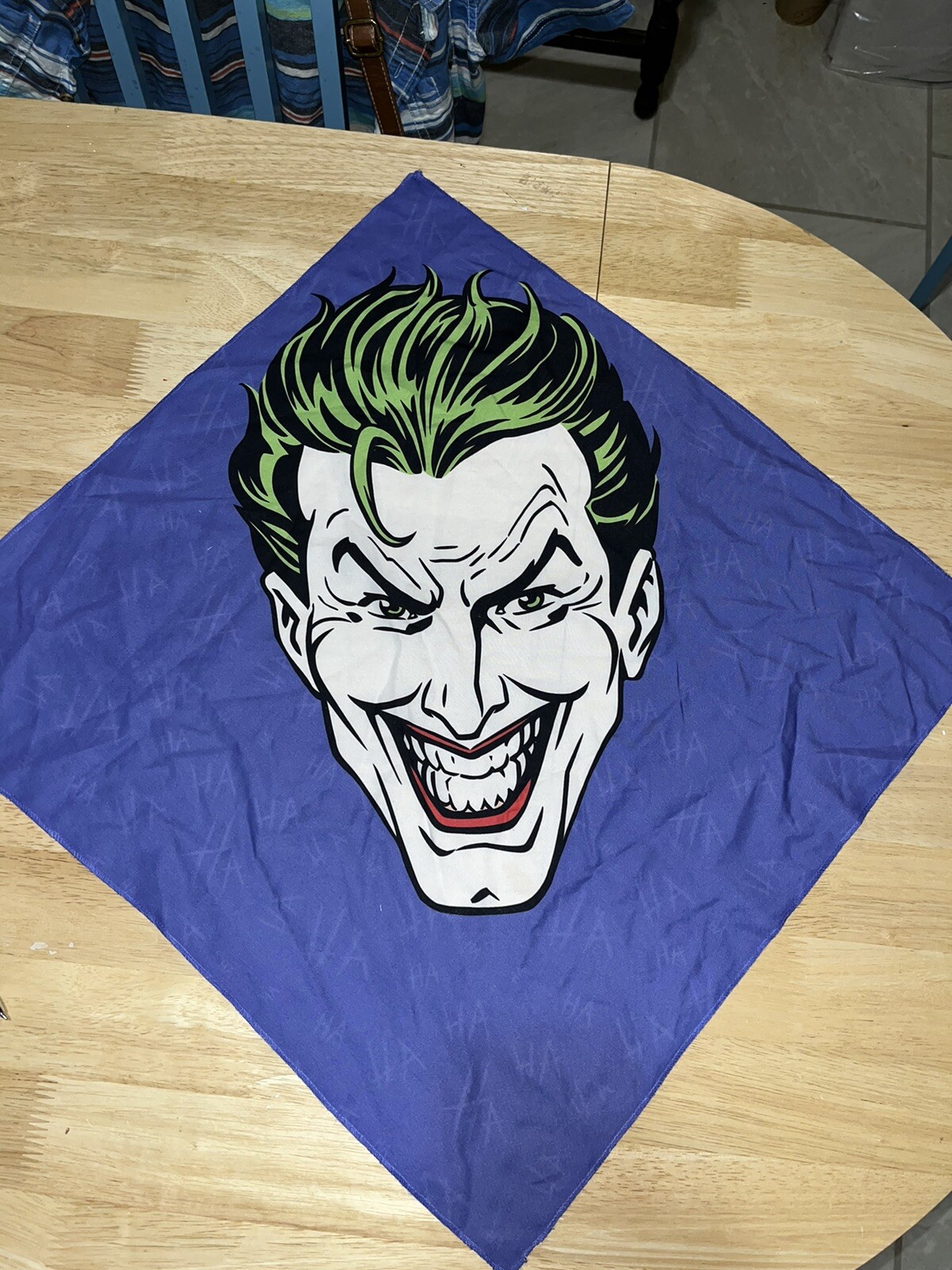 DC Comics Batman Movie JOKER Bandana - Big Face w/Purple Background - 20” x 20”