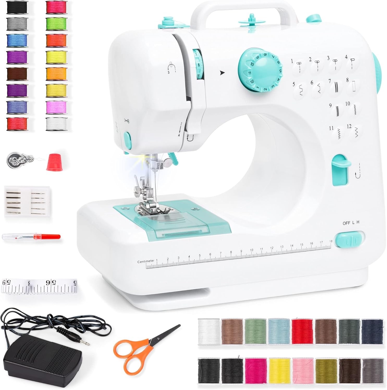 Sewing Machine compact White and Teal SKY6104