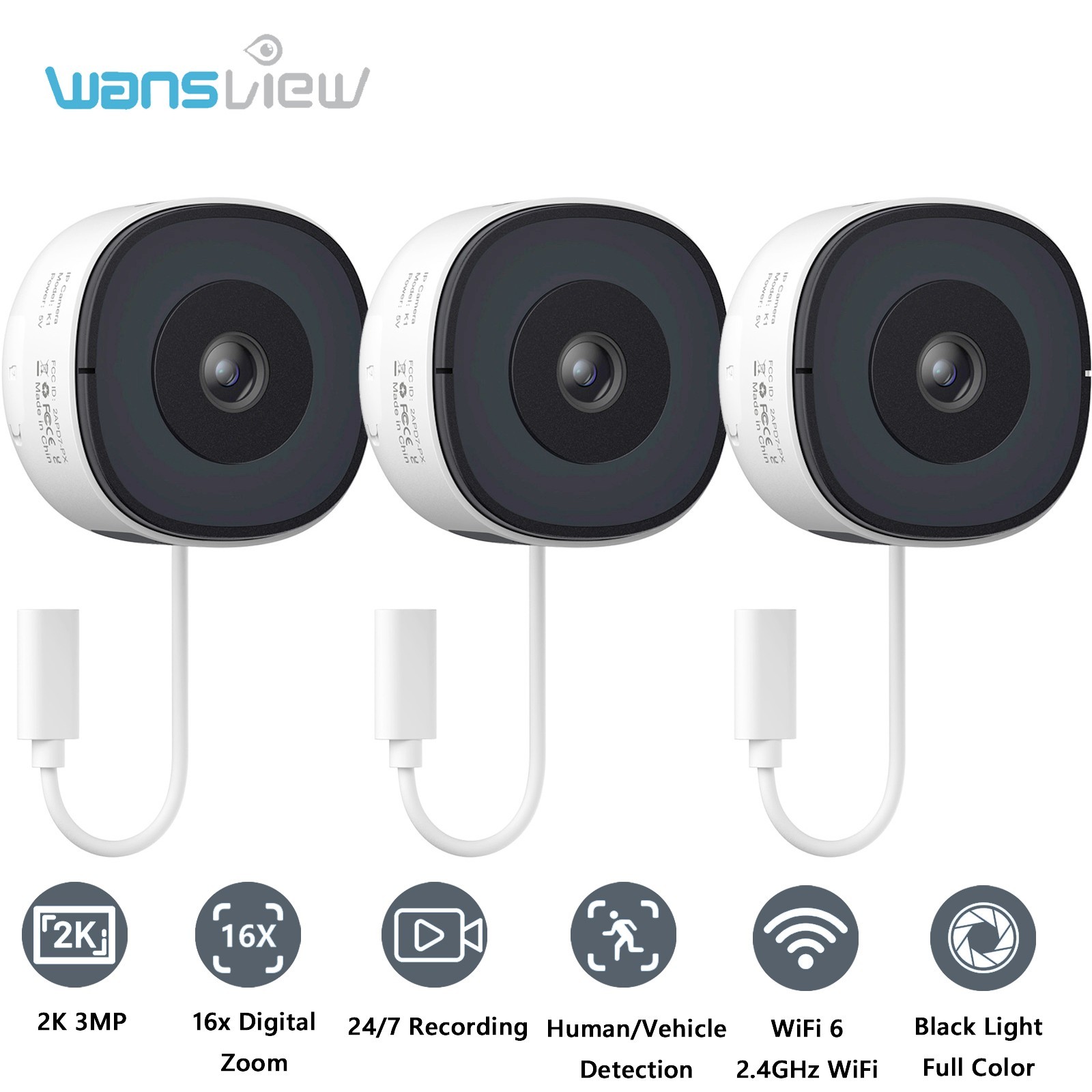 3MP 2K Window Camera, 2.4Ghz Wifi6 Indoor Security Cameras for Home 2-Way Audio