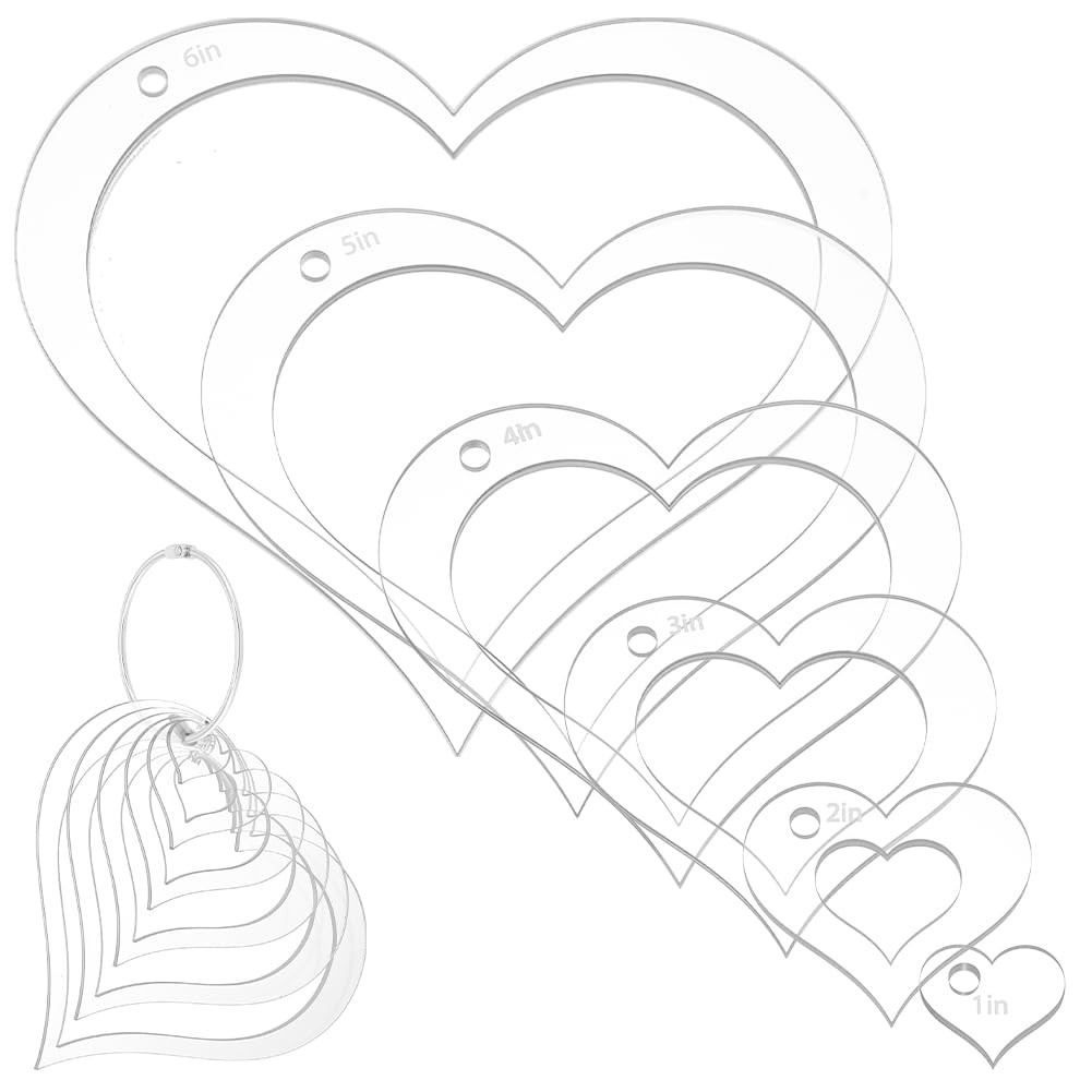 6Pcs Acrylic Quilting Templates Set with Hinged Rings, Cutting Ruler Heart